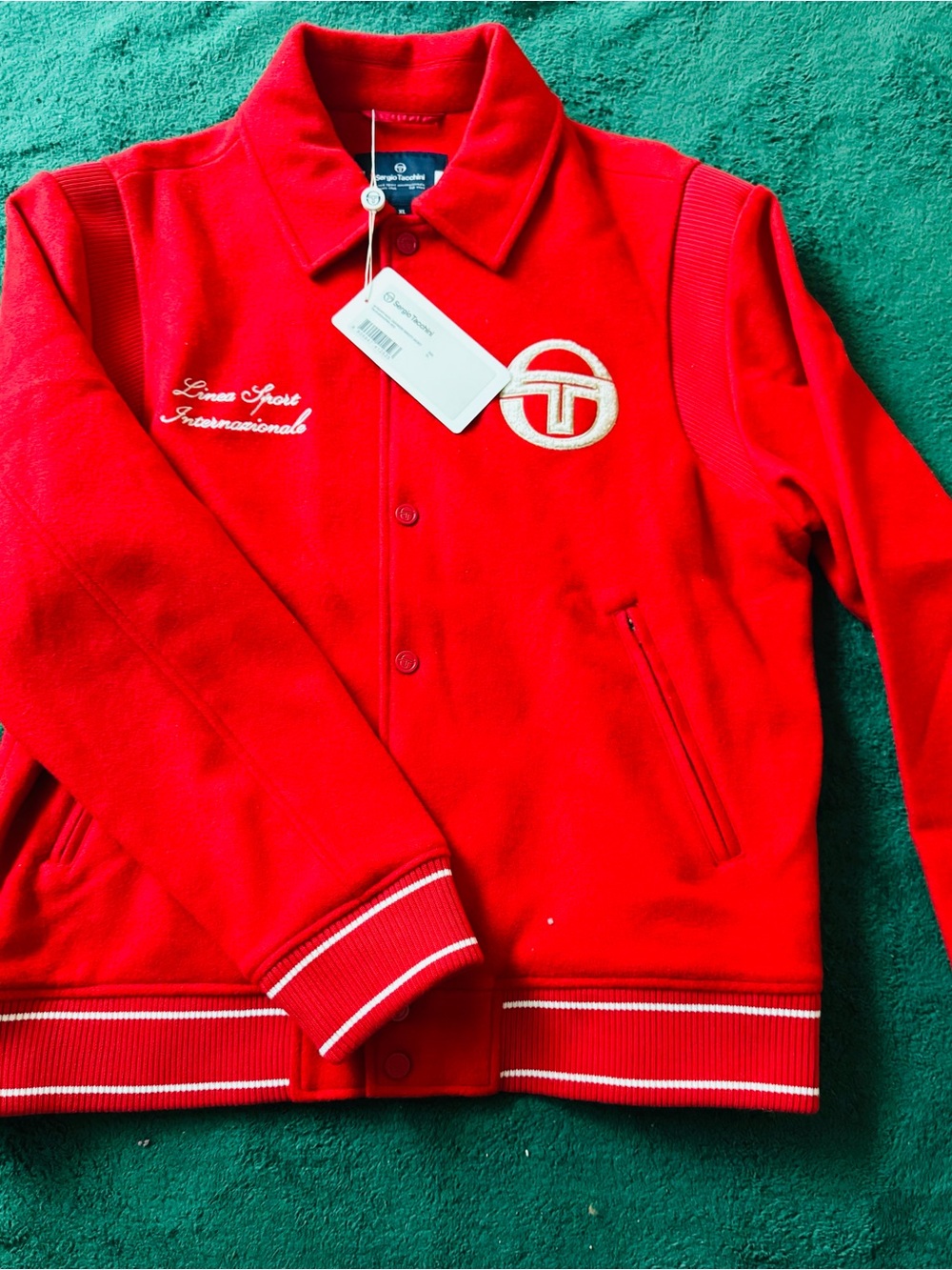 Sergio Tacchini Red Varsity Jacket with White Embroidery